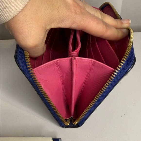 MCM Blue Saffiano Leather Wallet with Gold Accents - Picture 15 of 16